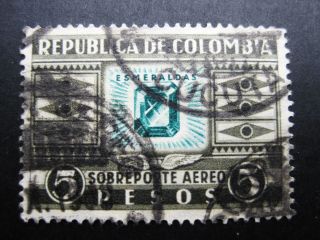 Colombia 1932 5p Grayblk & Emer Stamp Sc C110 