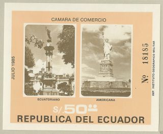 Ecuador 1985 Monuments To Liberty,  Sc 1086,  Souvenir Sheet,  Mounted For Framing photo