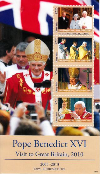 Guyana 2013 Papal Retrospective Pope Benedict Xvi Great Britain Visit 4v M/s photo
