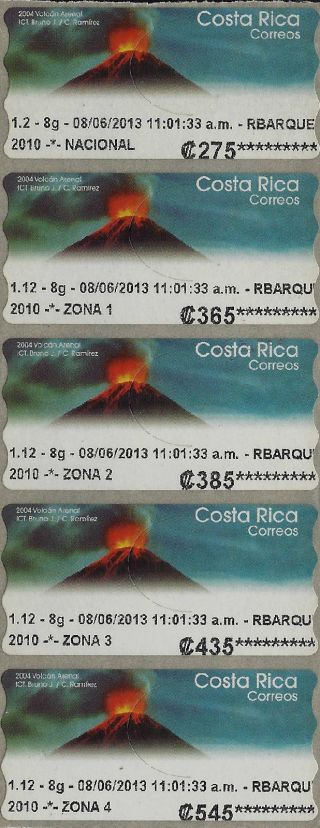 Costa Rica 2004 Arenal Volcano,  Volcán Arenal 5v Atm Self Adhesive 2013 photo