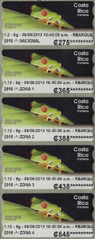 Costa Rica 2002 Frog,  Rana 5v Atm Self Adhesive 2013 photo