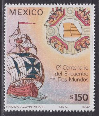 Mexico 1519 Discovery Of America 500th - Columbus,  Ship Nh Scv$3.  50 photo
