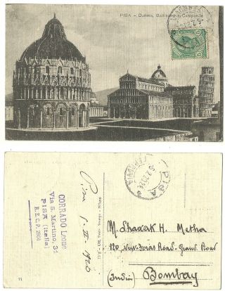 Italy 1920 Postcard Duoma Battistero Campanile Pisa India Bombay photo