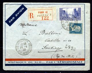 France To Chile 1932 Air Mail Cover Paris To Santiago 217th.  Frame Guillaumet photo