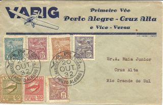 Brazil Varig 1st Flight Porto Alegre - Cruz Alta Cover 1932 Vf Ii photo