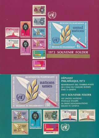 Un 1973 Issue (2) United Nations Souvenir Folders - York & Geneva Nh Vf photo