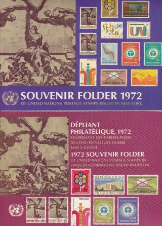 Un 1972 Issue (2) United Nations Souvenir Folders - York & Geneva Nh Vf photo