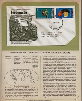 Grenada Tribute To America ' S Bicentennial 1975 First Day Issue Fdc 