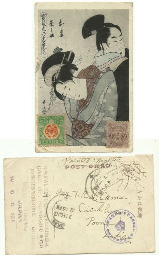 Japan 1916 Art Postcard Artist Signed Tokyo India Censor Chop Madras Hcv Stamp photo