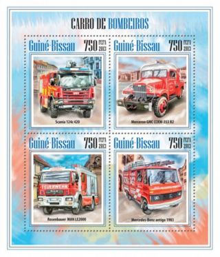 Guinea - Bissau 2013 Fire Trucks And Engines 4 Stamp Sheet Gb13507a photo