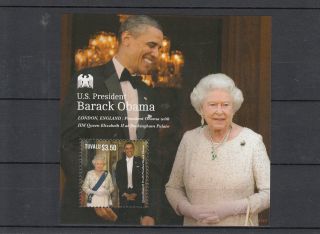 Tuvalu 2013 Us President Barack Obama I 1v S/s Queen Elizabeth Ii Royalty photo
