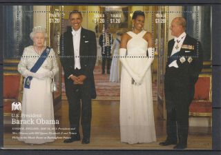 Tuvalu 2013 Us President Barack Obama I 4v M/s Queen Elizabeth Ii Royalty photo