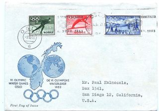 1952 Winter Olympic Games Oslo Sc B50 - 52 Fdc Mailed To Usa photo