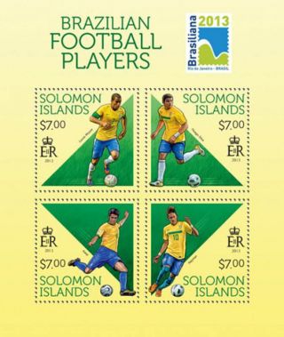 Solomon Islands 2013 Brazilian Football Players 4 Stamp Sheet 19m - 307 photo