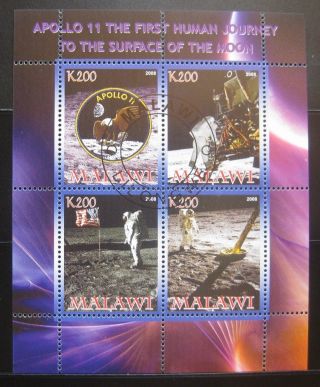 2012 Malawi Mini Sheet Of 4 Nasa Space Exploration Apollo 11 Moon Landing Cto photo