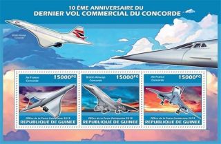 Guinea - 2013 Concorde 10th Anniversary - 3 Stamp Sheet - 7b - 2287 photo