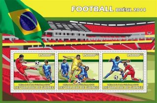 Guinea - 2013 Football Brazil 2014 - 3 Stamp Sheet - 7b - 2299 photo