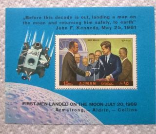 1970 Ajman Commemorative Sheet - John F.  Kennedy And Apollo 11 Crew photo