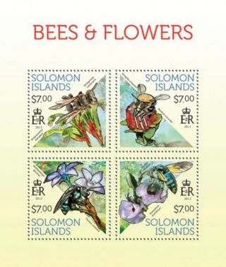 Solomon Islands 2013 Bees On Flowers 4 Stamp Sheet 19m - 291 photo