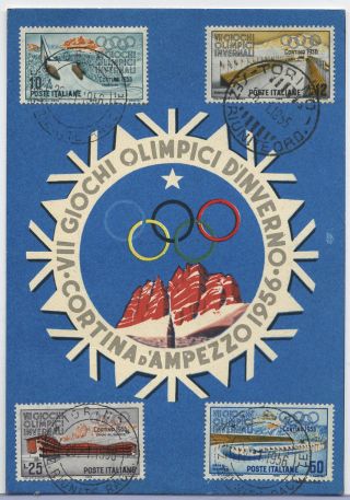 1956 Winter Olympic Games Cortina D ' Ampezzo Publicity Postcard Opening Day Cds photo