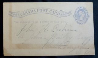 1884 One Cent Queen Victoria Canadian Stationary Postcard photo