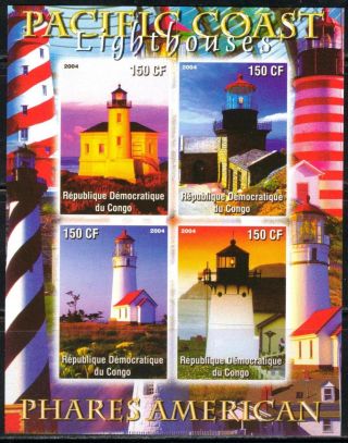 2004 Pacific Coast Lighthouses Of America Sheet Of 4 Imperf. photo