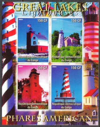 2004 Great Lakes Lighthouses Of America Sheet Of 4 Imperf. photo