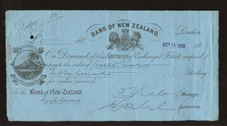 Cheque Zealand Bank 1910 Ilustrated. . .  Fielding. . .  Kiwi Bird. . .  L2 photo