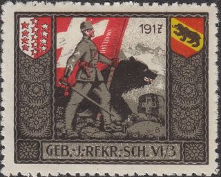 Stamp Label Switzerland 1917 Wwi Poster Feldpost Flag Soldier Military photo