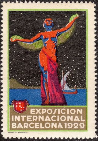 Stamp Label Spain Exposition 1929 Poster Cinderella Barcelona Exhibition photo