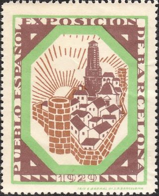 Stamp Label Spain Expostition 1929 Poster Cinderella Mbarcelona Fair Pueblo Nh photo