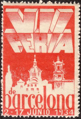Stamp Label Spain Exposition 1934 Poster Cinderella Barcelona Vii Feire Fair Mn photo