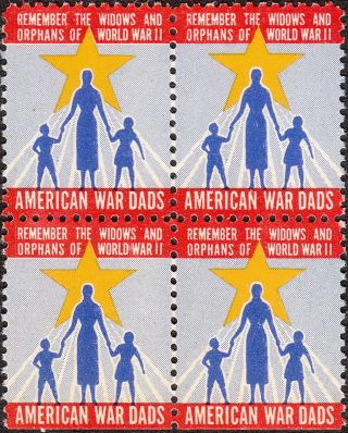 Stamp Label Usa Wwii Block Poster American War Dads Remember Widows Orphans 2 Mn photo