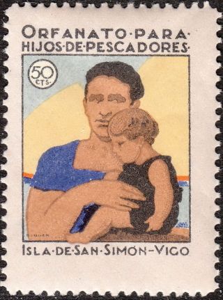 Stamp Label Spain Exposition Cinderella Isle San Simon Vigo Galicia Orphan photo