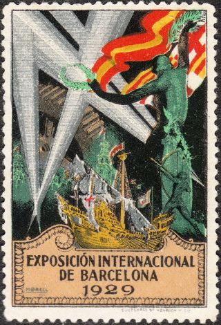 Stamp Label Spain Exposition 1929 Poster Cinderella Barcelona International photo