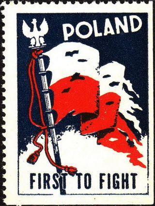 Stamp Label Poland Wwii Poster Cinderella Red Cross Czerwony Victory Flag photo