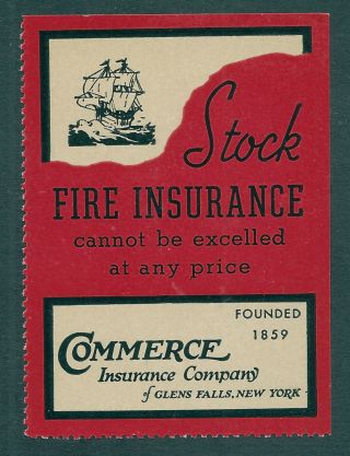 Us Cinderella Commerce Insurance Co.  ;glens Falls,  Ny;stock Fire Insurance photo