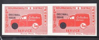 1971 Strike Cinderella Bournemouth & District Emergency Postal Service Um Pair photo