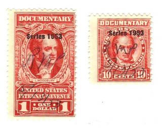 1940 U.  S Revenue Documentary Stamp 10c & $1.  00 Sc R300 & R624 photo