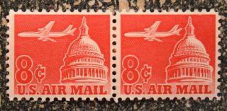 1961us C64 8c Air Mail - Airliner Capitol Dome Horizontal Pair Nh photo