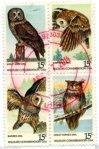 1760 - 3 Two Strips Of 2,  American Owls Yr 1978,  15 Ct Postmark, photo