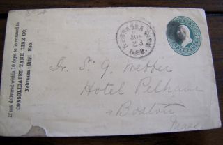 Nebraska City Nebraska To Hotel Pelham 19th Century Postal Stationary Cover 5 photo