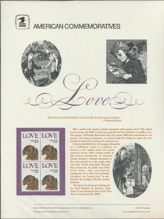 2202,  22 - Cent Love Stamp,  Puppy Love 1986 Commemorative Panel photo