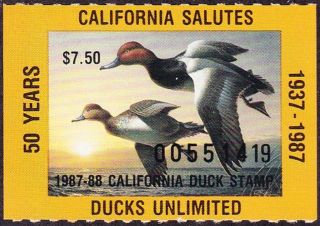 1987 California State Duck Stamp Never Hinged Vf photo