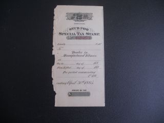 1885 - Maufactured Tobacco - Stub For Special Tax Stamp photo