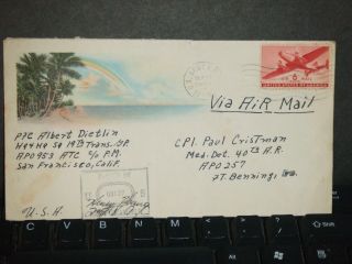Apo 953 Hickam Field,  Hawaii 1943 Censored Wwii Cover Teich Cachet 19th Trans Gp photo