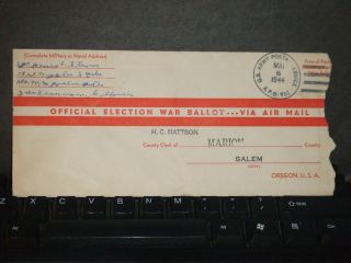 Apo 951 Bellows Field,  Hawaii 1944 Election Ballot Wwii Cover 73rd Fighter Sq photo