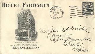 Knoxville Tn 1924 Hotel Farragut Advertising Cover photo