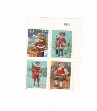 Scott 3004 - 7,  Santa And Children,  Plate Block Of 4,  1995 Issue,  Mnhog photo