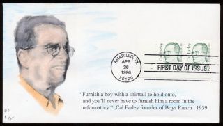 1996 Cal Farley 32c Plate Number Pair On First Day Cover G7 photo